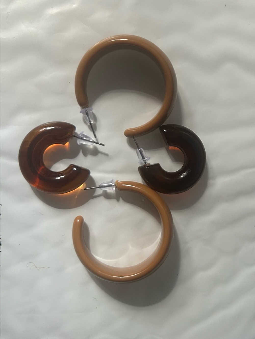 Two-Pair Brown and Amber Acrylic Hoop Earring Set - Women Jewelry